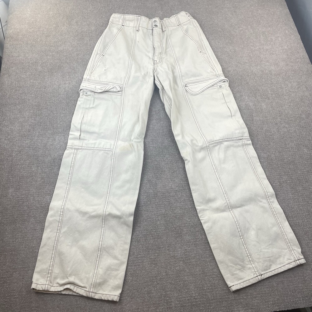 BDG Cargo Jeans 29 Cream Wide Leg High Rise Skate Y2K Utility Pants
